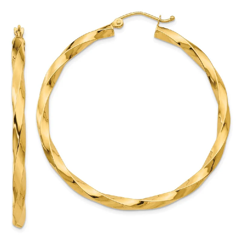 Women's earrings striking-accent-3mm x 43mm Polished 14k Yellow Gold Large Twisted Round Hoop Earrings