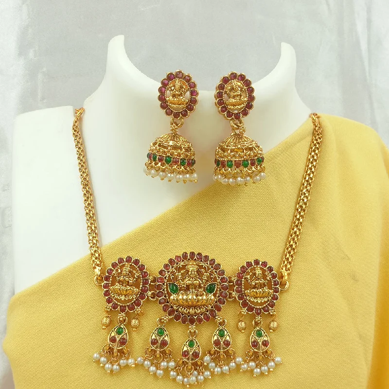 Women's necklaces soft-style-Joyful Jewel Art Matte Gold Plated Pota Stone Temple Necklace Set