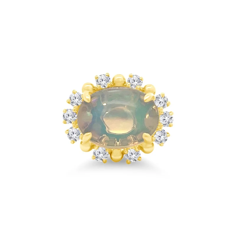 Women's rings retro-chic-Opal & Diamond Halo Ring