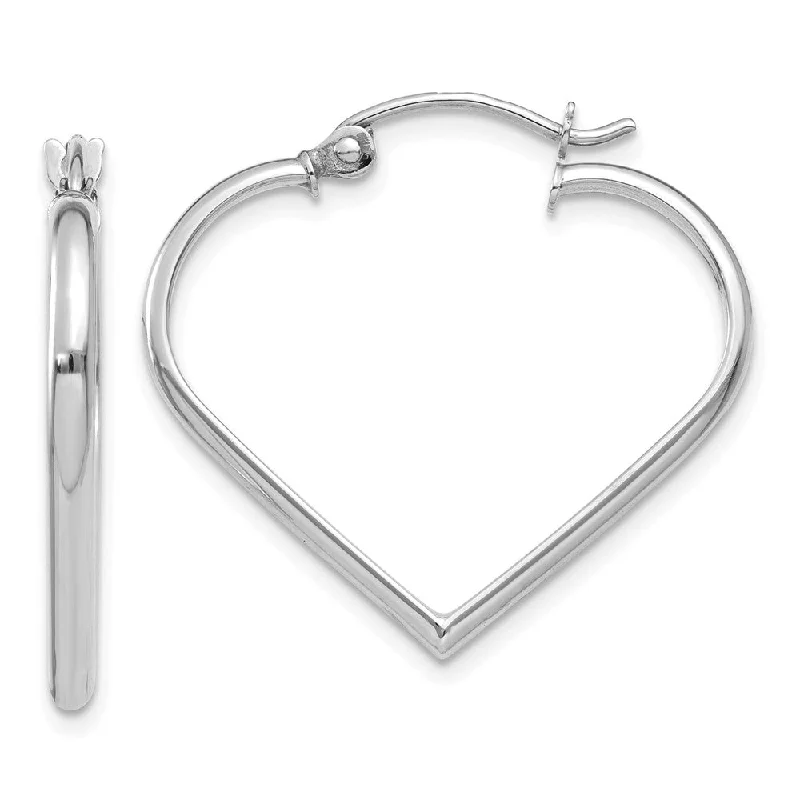 Women's earrings evening-gem-2mm, 14k White Gold Heart Hoop Earrings