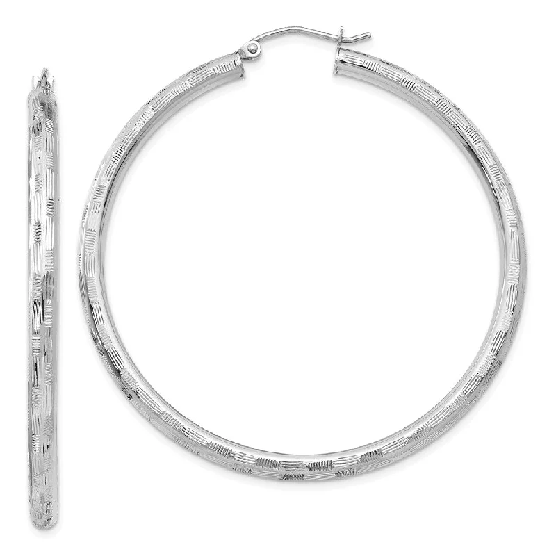 Women's earrings striking-gem-3mm x 50mm 14k White Gold Textured Round Hoop Earrings