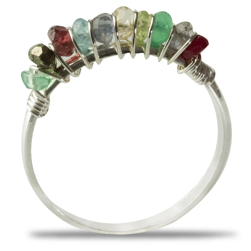 Women's rings green-gold-Silver Multi-Colored Gemstone Ring