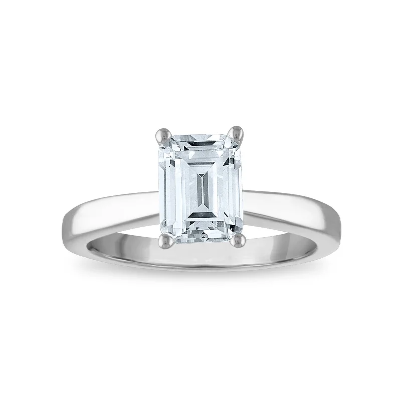 Women's engagement rings delicate-style-Signature Certificate EcoLove 1-1/2 CTW Emerald Shape Diamond Solitaire Engagement Ring in 14KT White Gold