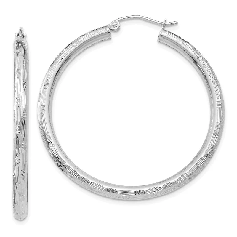 Women's earrings striking-elegance-3mm x 40mm 14k White Gold Textured Round Hoop Earrings