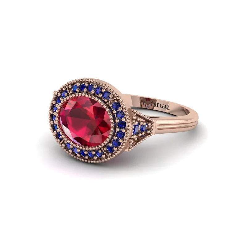 Women's engagement rings artisan-lux-Oval Cut Ruby Milgrain Halo Engagement Ring - Alexandria No. 71