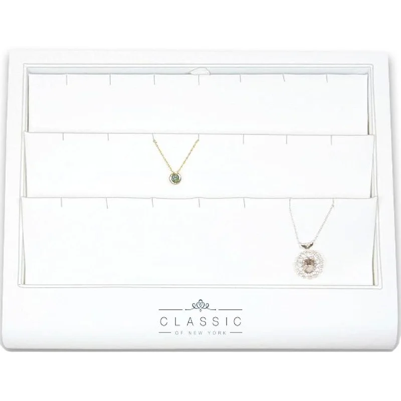 Women's necklaces striking-stone-Classic Display - Pendant or Light Necklace White Leatherette, 18 Slots | DSP-018