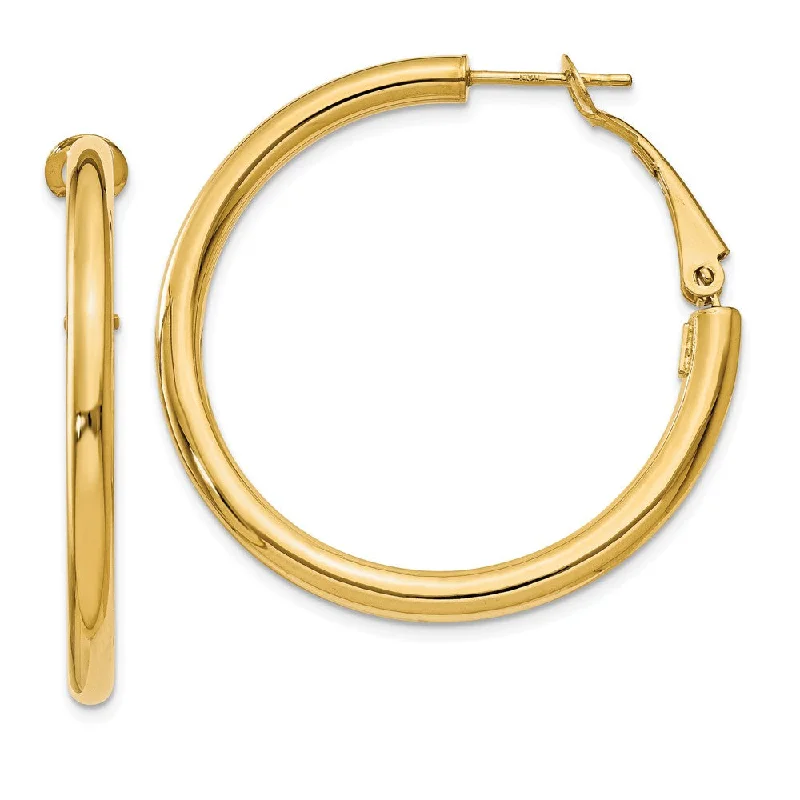 Women's earrings fine-gold-3mm, 14k Yellow Gold Omega Back Round Hoop Earrings, 35mm (1 3/8 Inch)