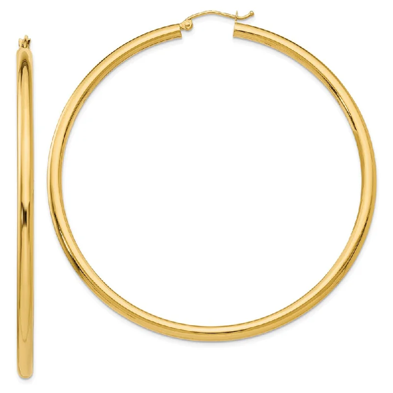 Women's earrings refined-elegance-3mm, 14k Yellow Gold Classic Round Hoop Earrings, 65mm (2 1/2 Inch)