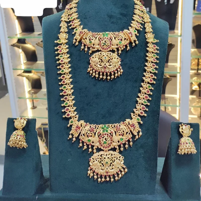 Women's necklaces enduring-elegance-Manisha Jewellery Gold Plated Pota Stone Temple Double Necklace Set