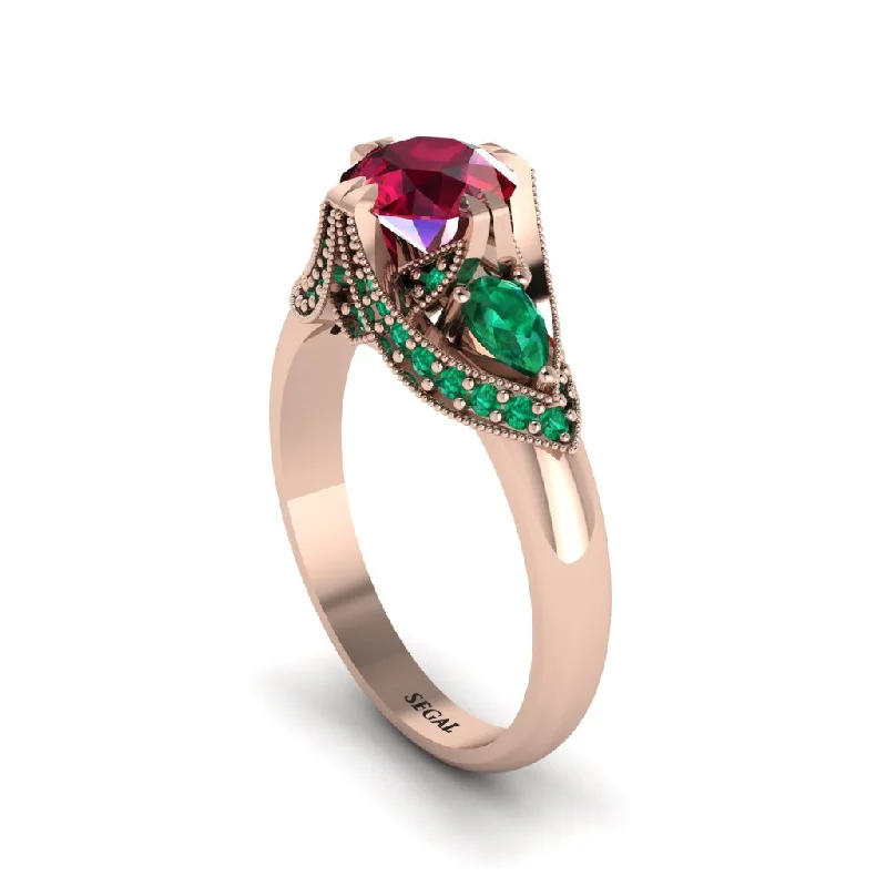 Women's engagement rings rare-style-Ruby Vintage Round Cut Engagement Ring - Kali No. 26