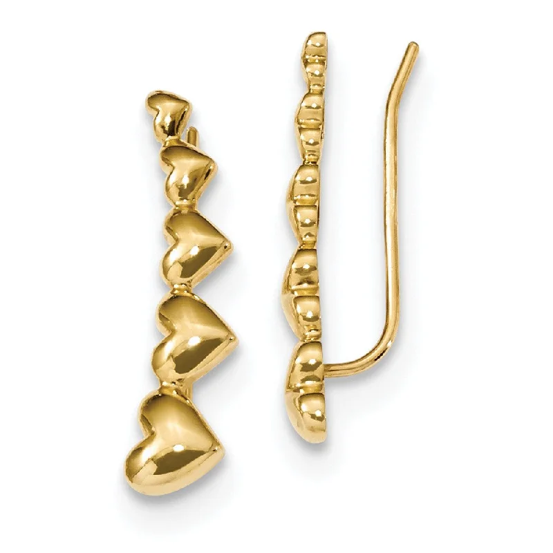 Women's earrings refined-gold-5x23mm (7/8 Inch) 14k Yellow Gold Polished Heart Ear Climber Earrings