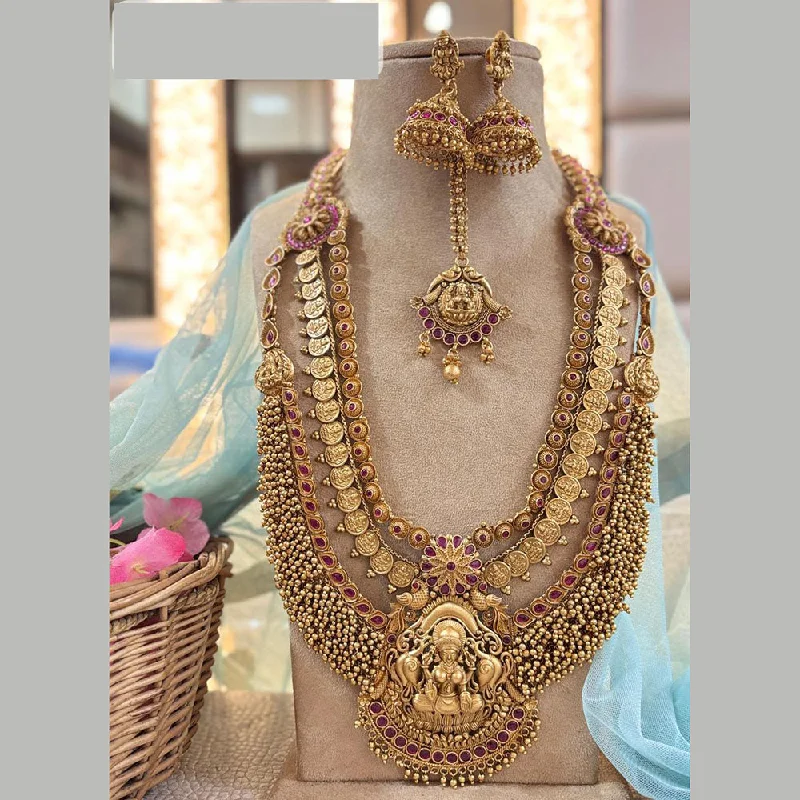 Women's necklaces holiday-gem-Jewel Addiction Gold Plated Pota Stone And Pearls Temple Long Necklace Set