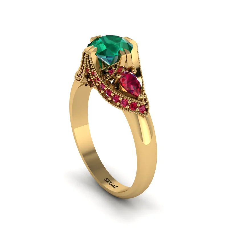 Women's engagement rings vintage-grace-Emerald Vintage Round Cut Engagement Ring - Kali No. 49