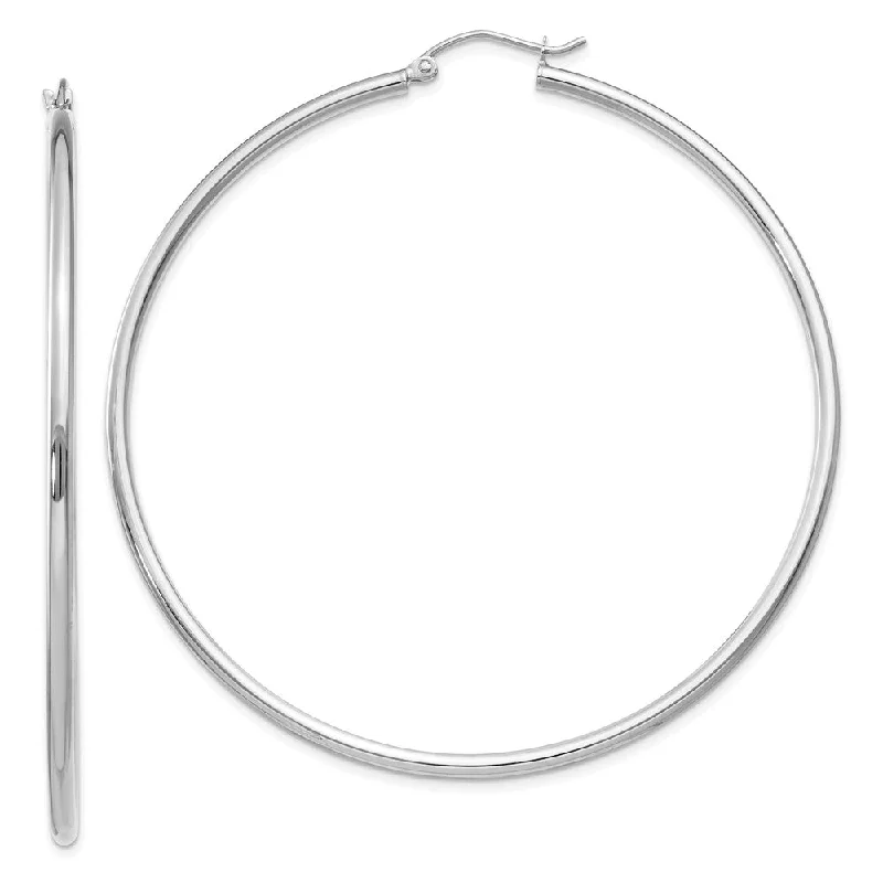 Women's earrings enduring-style-2mm, 14k White Gold Classic Round Hoop Earrings, 60mm (2 3/8 Inch)