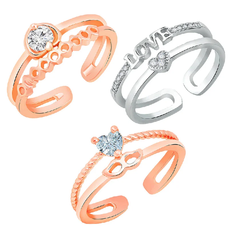 Women's rings gentle-glow-Darshana Jewels Adjustable Combo Ring