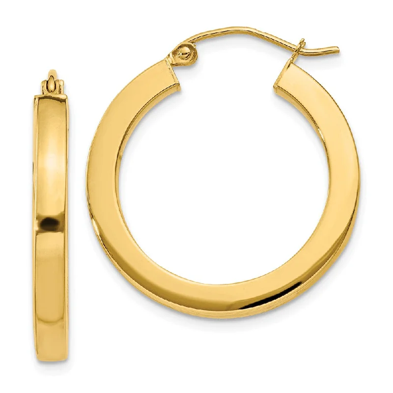 Women's earrings evening-gem-3mm, 14k Yellow Gold Square Tube Round Hoop Earrings, 25mm (1 Inch)