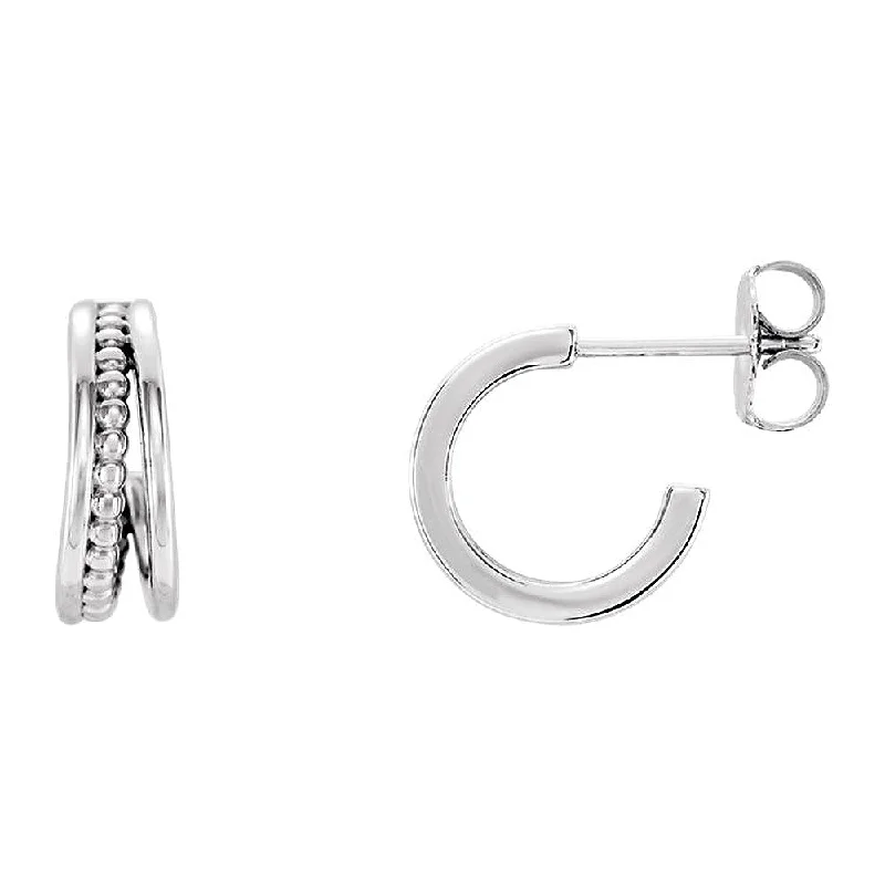 Women's earrings daily-glow-4.3 x 12mm (7/16 Inch) 14k White Gold Small Beaded J-Hoop Earrings