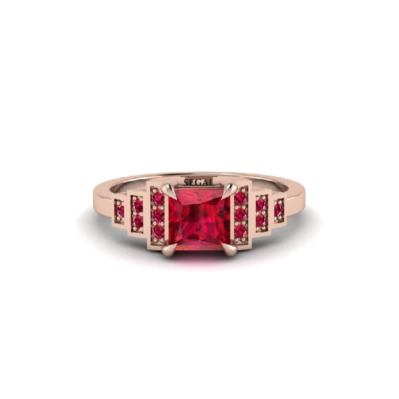 Women's engagement rings carved-band-Ruby Geometric Princess Cut Engagement Ring - Thea No. 56