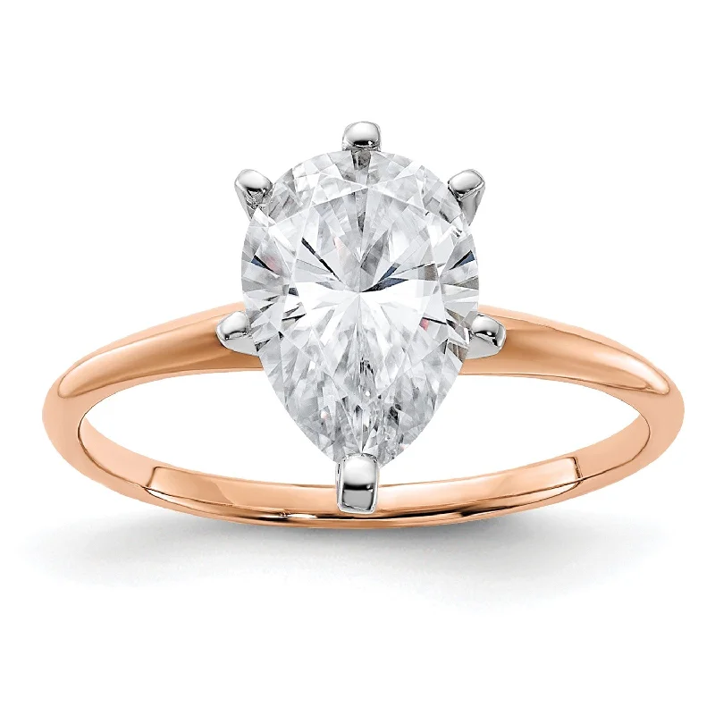 Women's engagement rings strong-metal-10X7MM Pear Moissanite Solitaire Engagement Ring in 14KT Rose Gold; Size 7