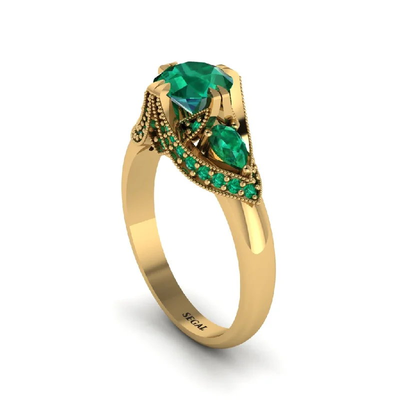 Women's engagement rings radiant-fit-Emerald Vintage Round Cut Engagement Ring - Kali No. 19