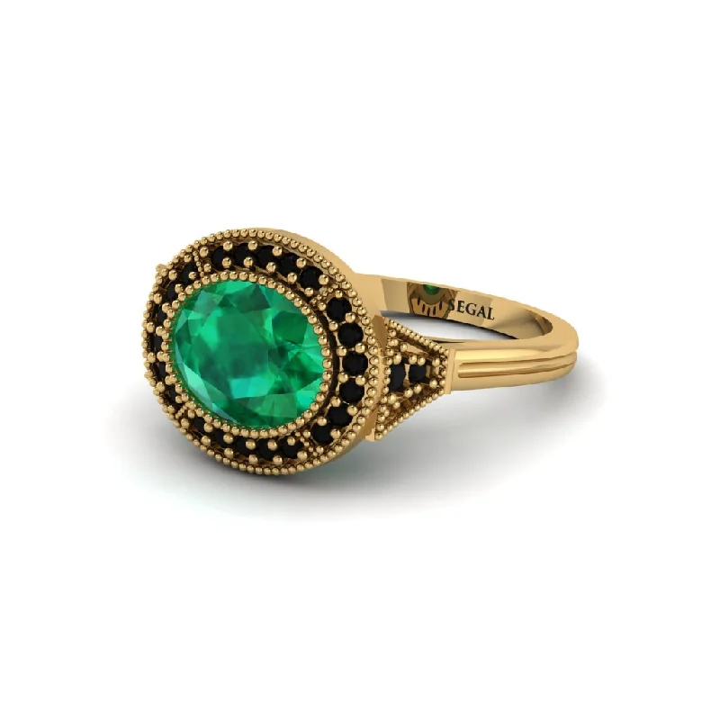 Women's engagement rings delicate-chic-Oval Cut Emerald Milgrain Halo Engagement Ring - Alexandria No. 34