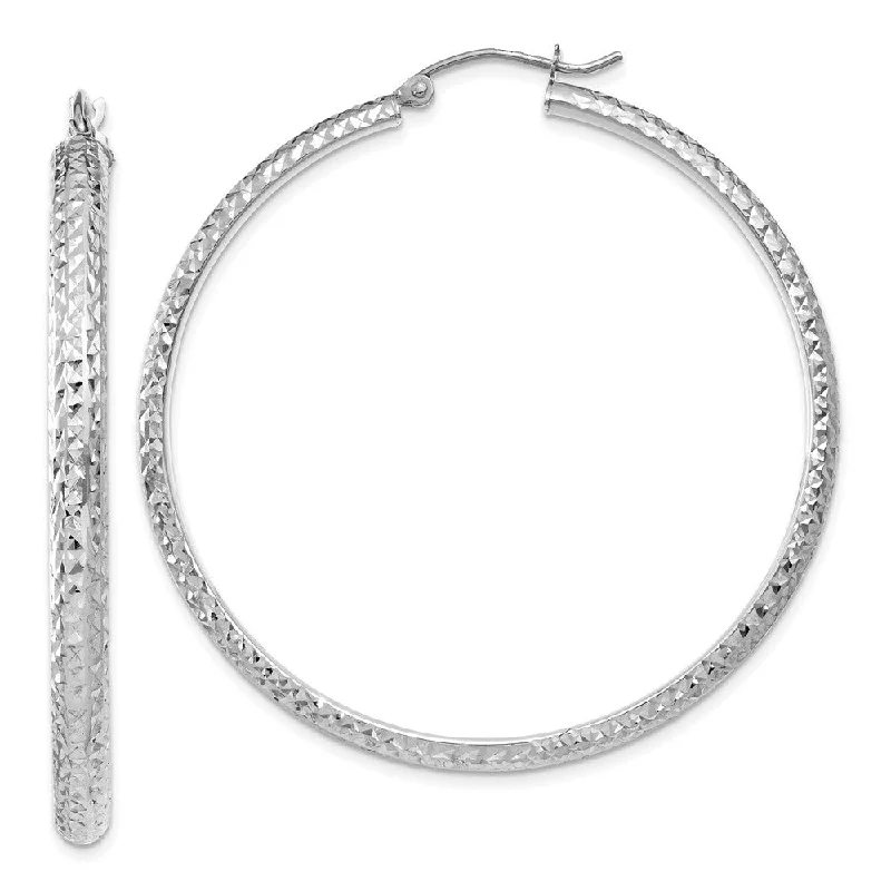 Women's earrings slim-profile-3.5mm, Diamond Cut 14k White Gold Round Hoop Earrings, 46mm (1 3/4 In)