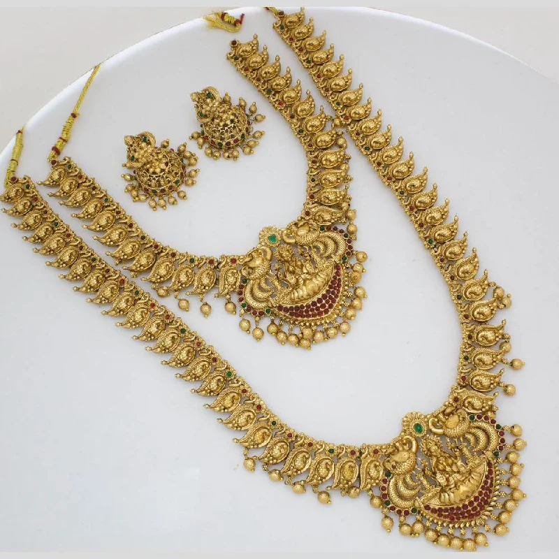 Women's necklaces gentle-chic-Manisha Jewellery Gold Plated Pota Stone Temple Double Necklace Set