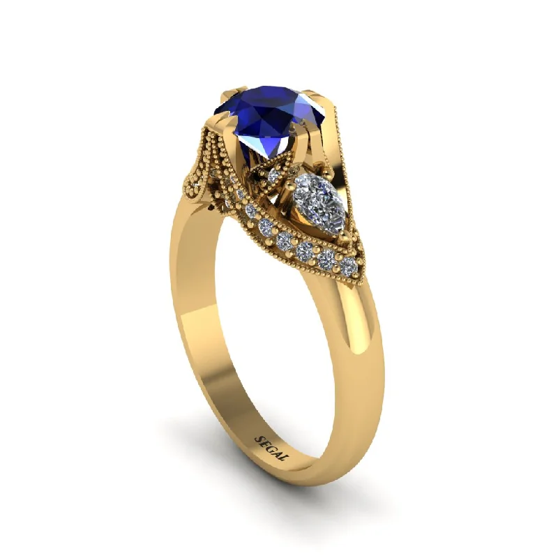 Women's engagement rings vintage-grace-Sapphire Vintage Round Cut Engagement Ring - Kali No. 13