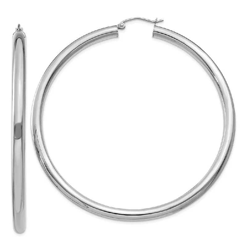 Women's earrings yellow-gold-4mm, 14k White Gold Classic Round Hoop Earrings, 65mm (2 1/2 Inch)