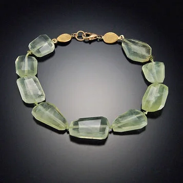 Women's bracelets fine-gemstone-Prehnite Bracelet with 22k Gold Disks