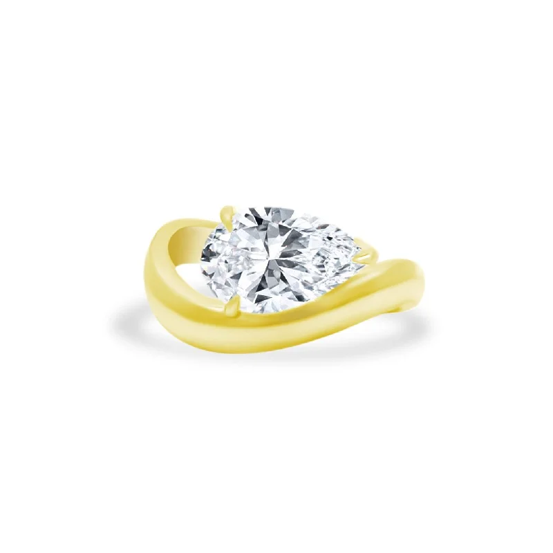 Women's rings soft-feminine-East West Pear Cut on Wave Band