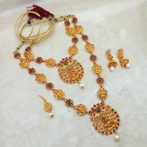 Women's necklaces fine-chic-Darshana Jewels Maroon Stone Double Copper Necklace Set