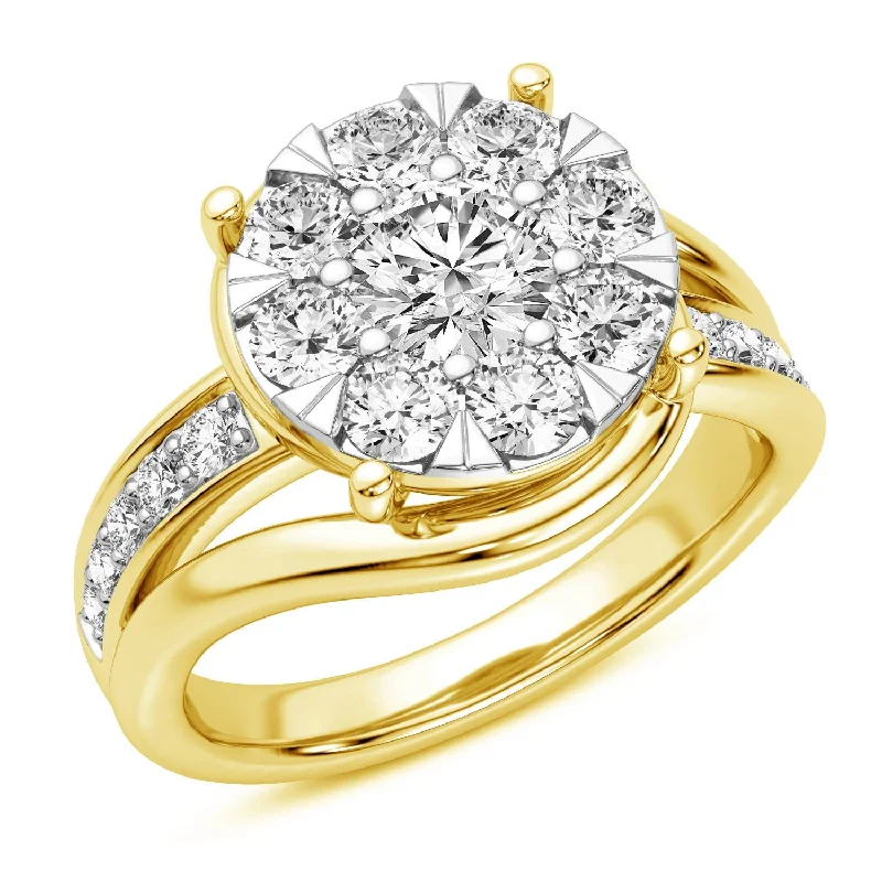 Women's engagement rings polished-band-Signature EcoLove 1-1/2 CTW Lab Grown Diamond Cluster Engagement Ring in 14KT Yellow Gold