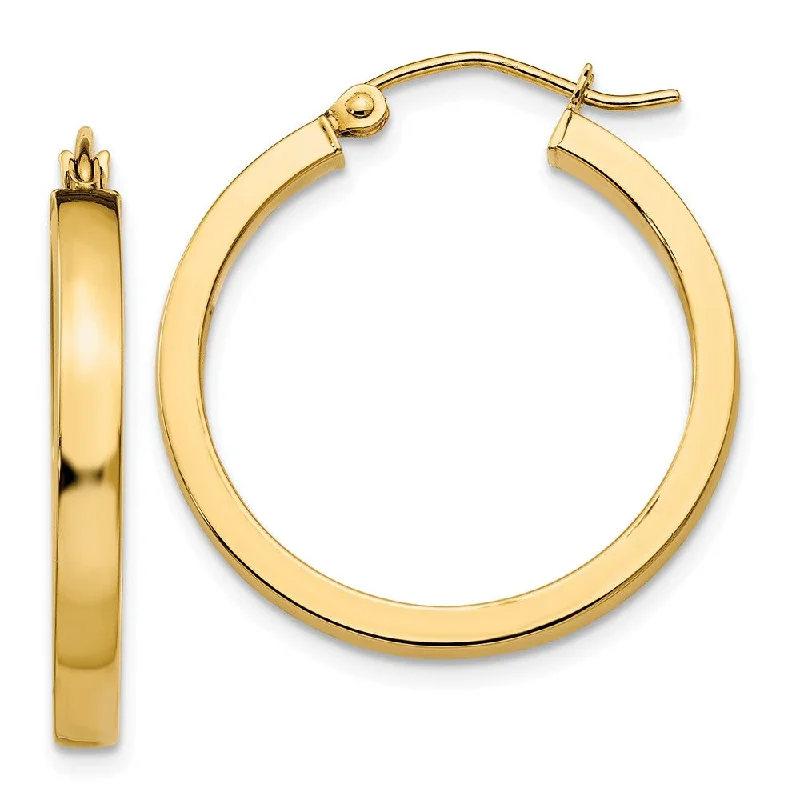 Women's earrings soft-style-Polished 14k Yellow Gold 2x3x25mm Square Tube Round Hoop Earrings