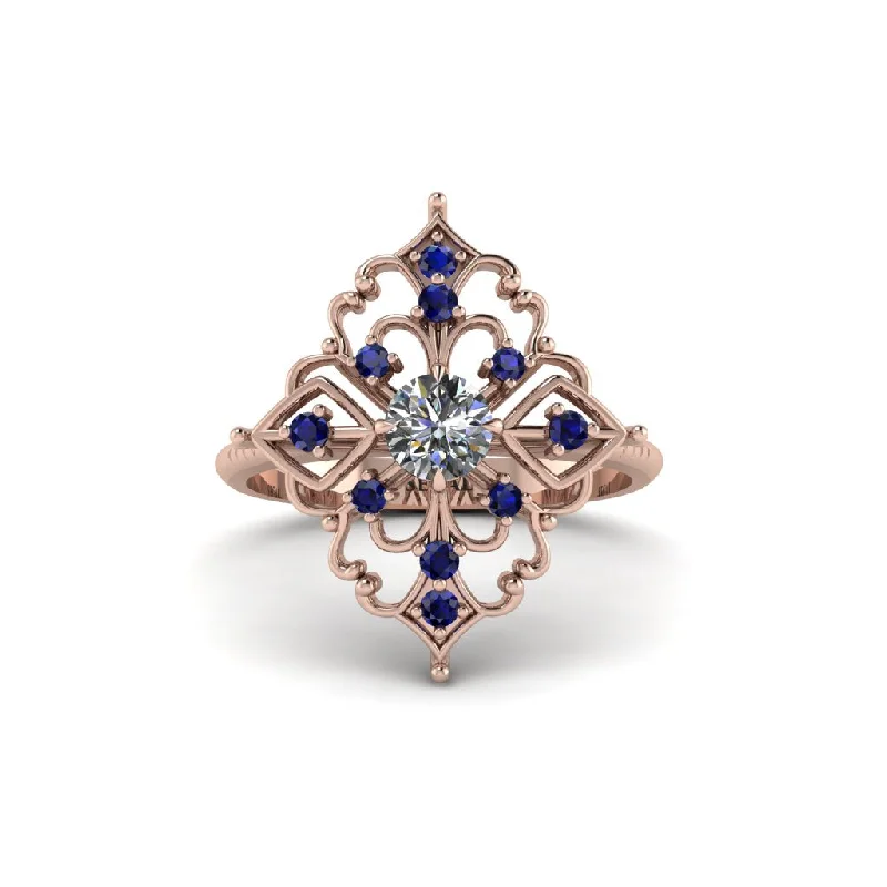 Women's engagement rings delicate-Sapphire Royal Filigree Cluster Engagement Ring - Zinnia No. 62