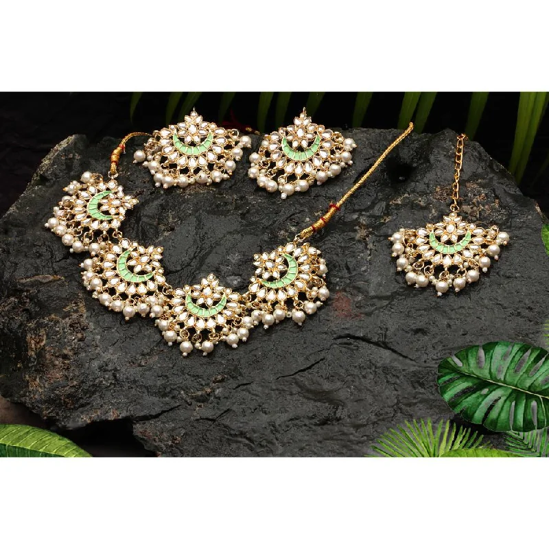 Women's necklaces evening-chic-Darshana Jewels Gold Plated Kundan Stone And Meenakari Necklace Set