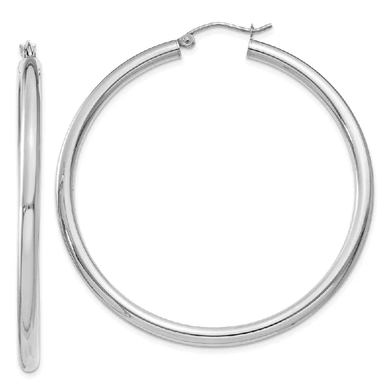 Women's earrings evening-gem-3mm, 14k White Gold Classic Round Hoop Earrings, 50mm (1 7/8 Inch)