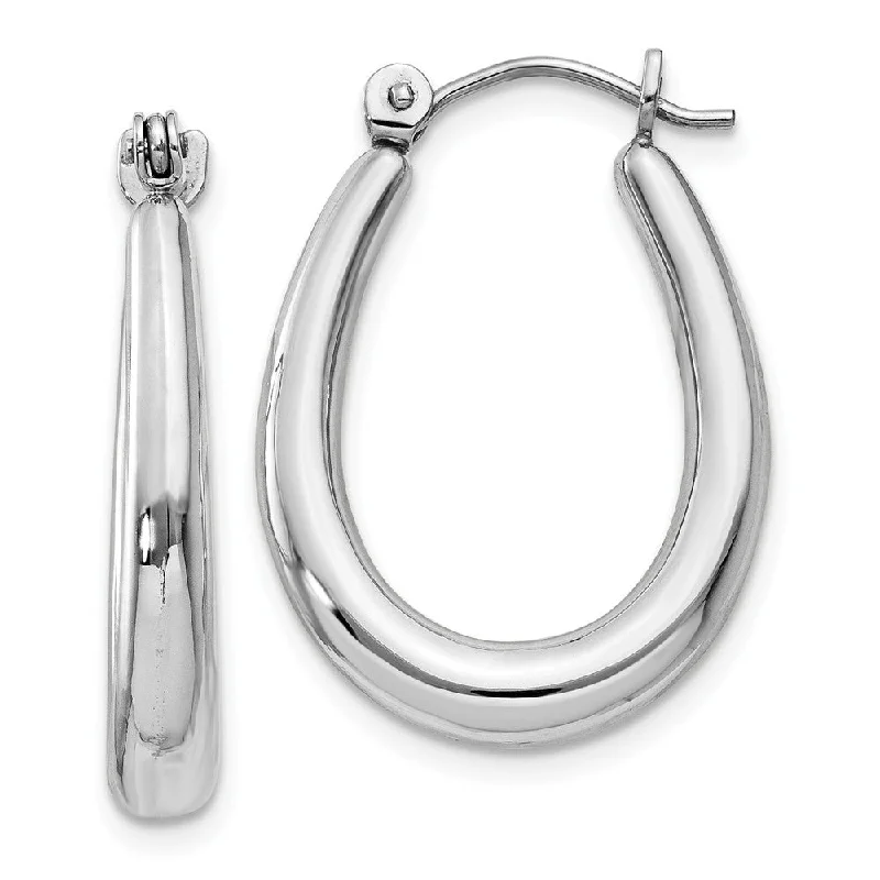 Women's earrings creative-drop-3mm x 23mm Polished 14k White Gold Tapered Puffed Oval Hoop Earrings