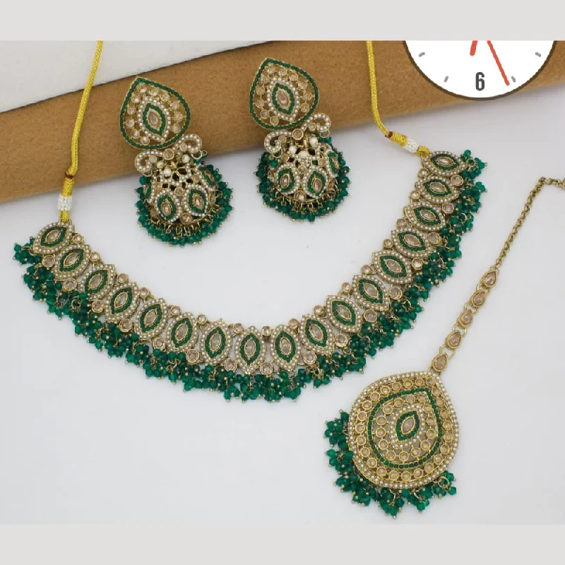 Women's necklaces striking-gemstone-Manisha Jewellery Gold Plated Crystal Stone Pearls And Beads Necklace Set