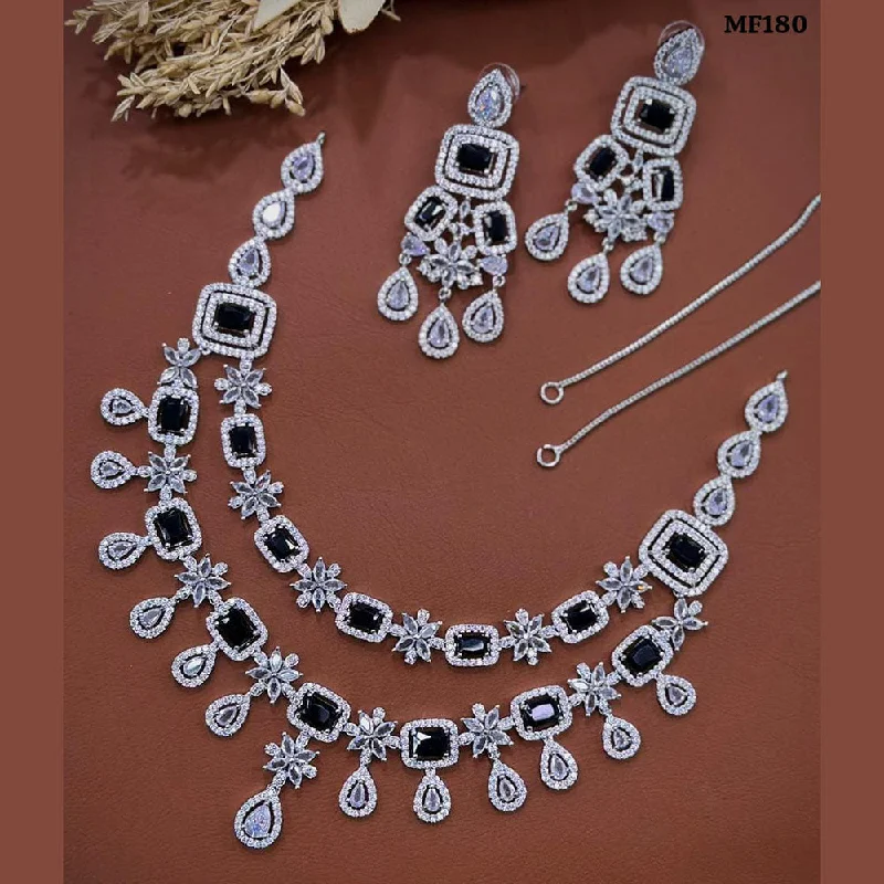 Women's necklaces perfect-gift-Akruti Collection Silver Plated American Diamonds Necklace Set