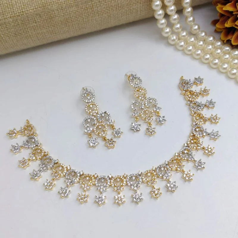 Women's necklaces radiant-gem-Aamrapali Gold Plated American Diamond Necklace Set