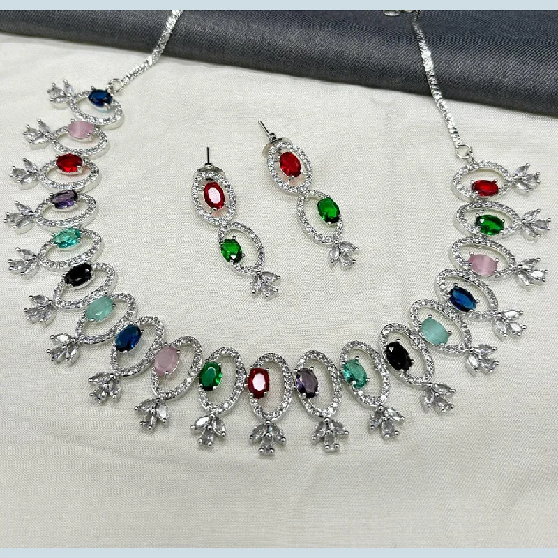 Women's necklaces fine-fit-Shagna Silver Plated AD Necklace Set