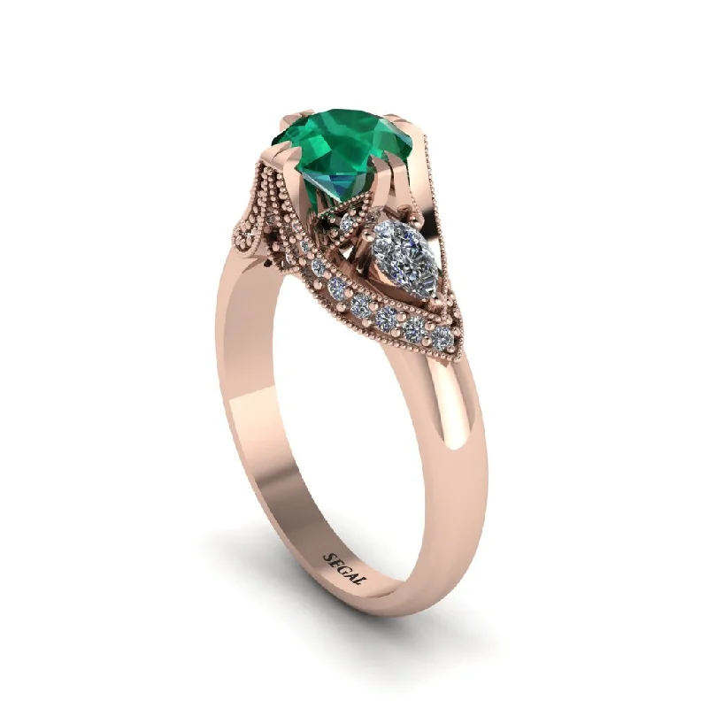 Women's engagement rings delicate-design-Emerald Vintage Round Cut Engagement Ring - Kali No. 5