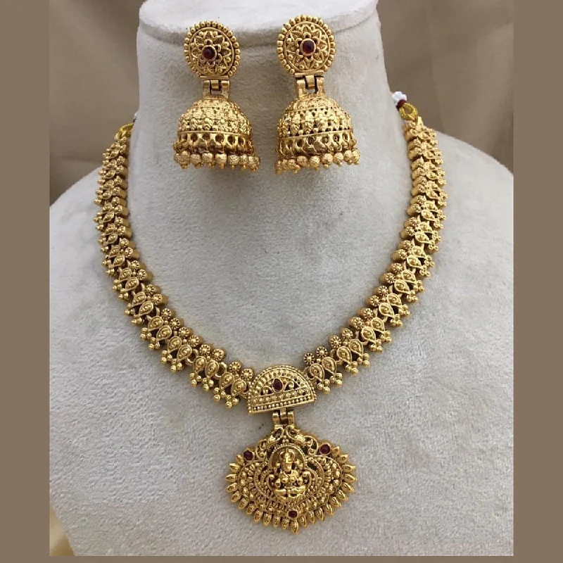 Women's necklaces striking-design-Joyful Jewel Art Matte Gold Plated Pota Stone Temple Necklace Set