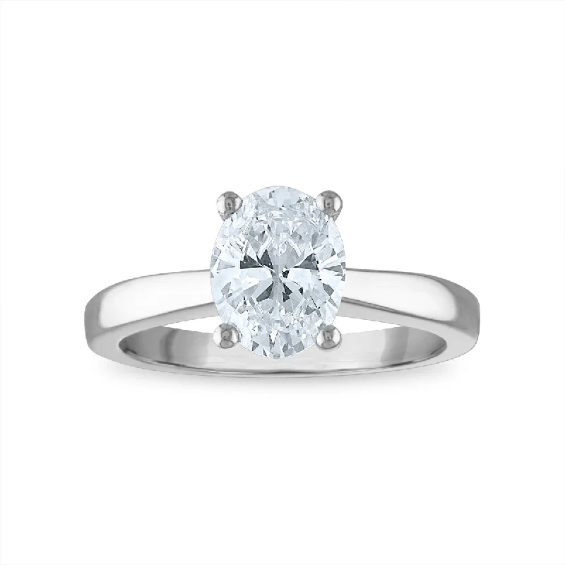 Women's engagement rings delicate-luxury-Signature Certificate EcoLove 1-1/2 CTW Oval Diamond Solitaire Engagement Ring in 14KT White Gold