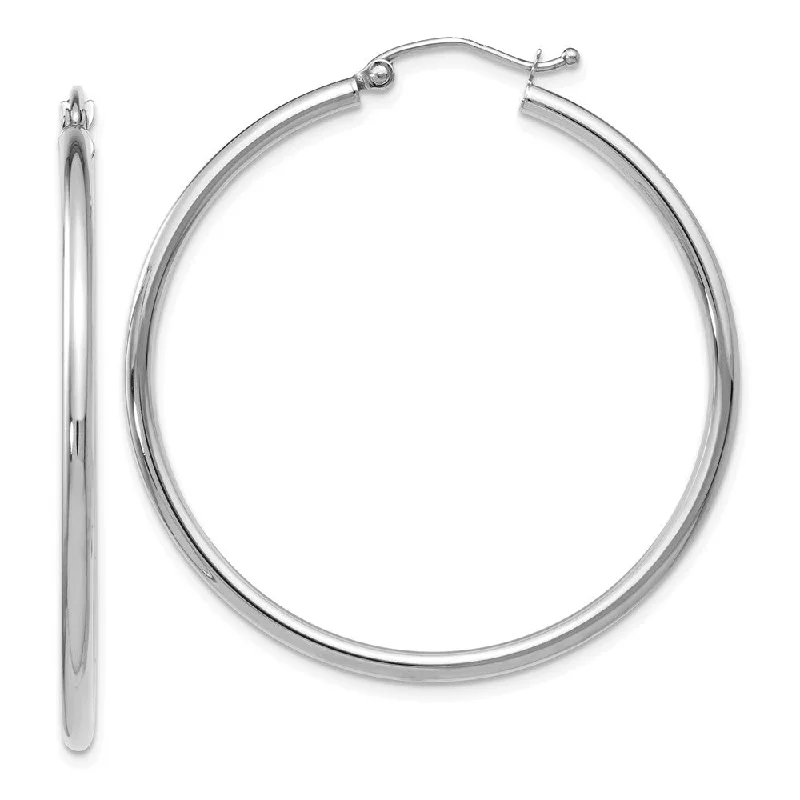 Women's earrings fine-drop-silver-2mm Round Hoop Earrings in 10k White Gold, 40mm (1 1/2 Inch)