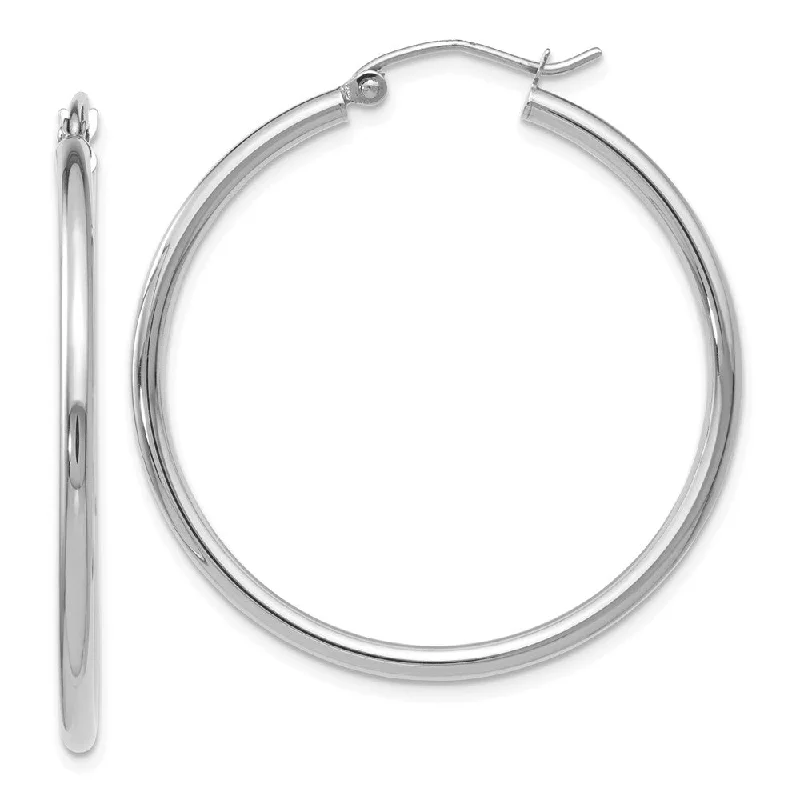 Women's earrings fine-drop-2mm Round Hoop Earrings in 14k White Gold, 35mm (1 3/8 Inch)