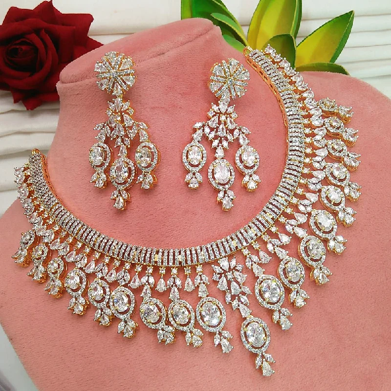 Women's necklaces sturdy-metal-Everlasting Quality Jewels Gold Plated AD Necklace Set