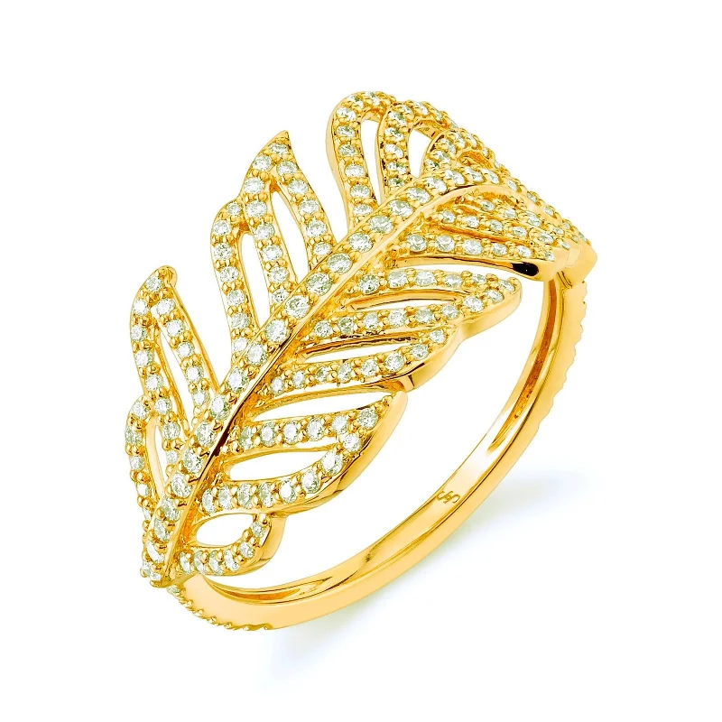 Women's rings evening-gem-Diamond Feather Wrap Ring