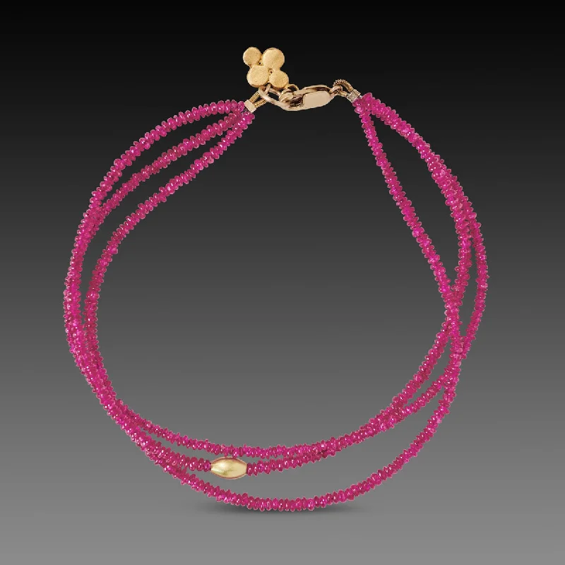 Women's bracelets striking-chic-Triple Strand Ruby and Gold Bracelet